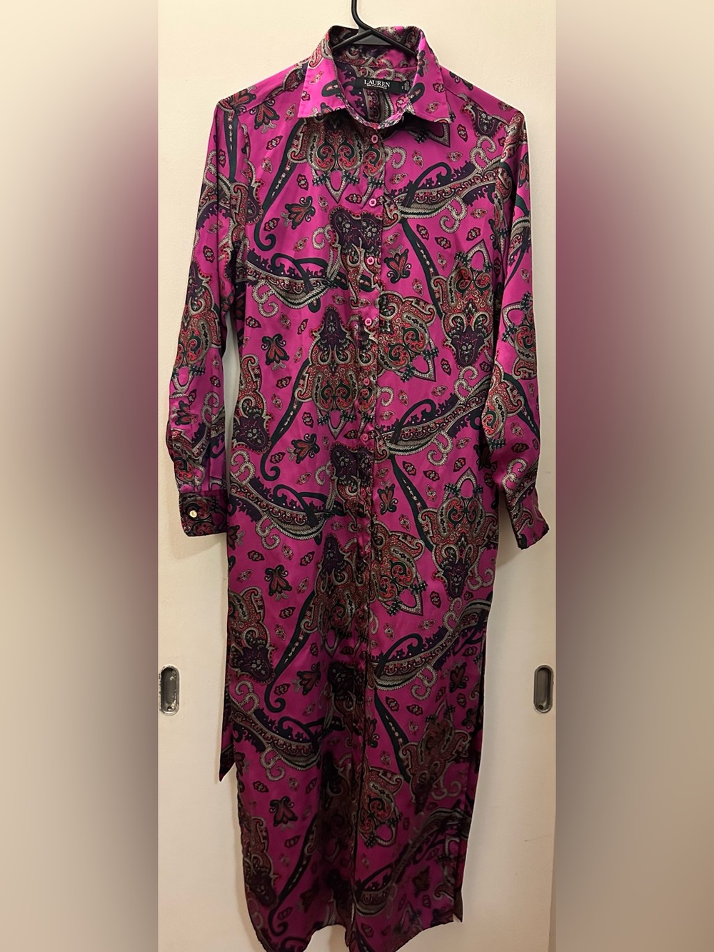 Lauren Ralph Lauren Fuchsia Pink Paisley Button-Down Shirt Dress